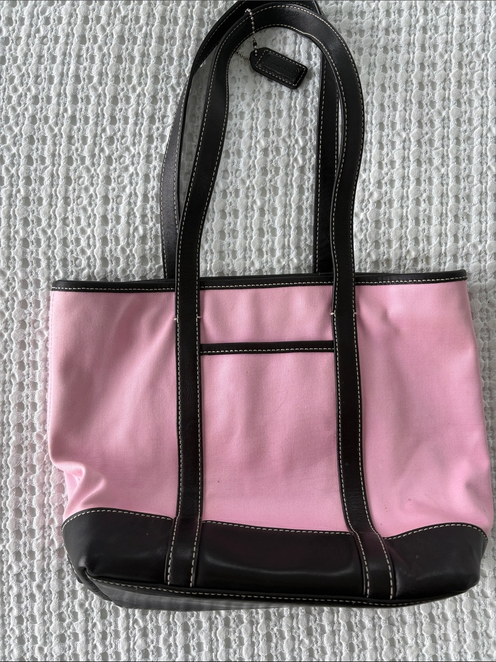 Coach Pink Canvas Tote with Contrasting Black Trim - Women's Shoulder Bag